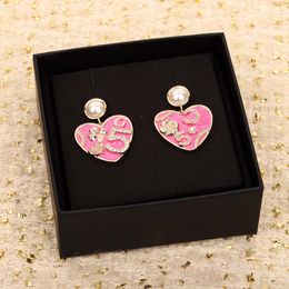 2024 Luxury quality charm drop earring with pink and black Colour enamel designer Jewellery heart shape have stamp box PS3651B