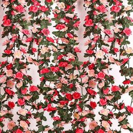 Decorative Flowers Artificial Rose Vine Flower Fake Ivy Home Wedding Party Garden Decoration Simulation Silk Garland Wall Hanging Decor