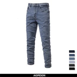 AIOPESON Autumn Denim Jeans Pants Men Slim Fit Straight for Quality Cotton Business Casual Wear Mens 240430