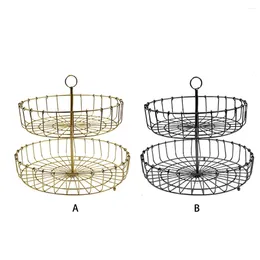 Plates Elegant Metal Fruit Storage Basket Convenient And Safe To 2-Layer Serving Tray Black