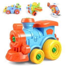 Diecast Model Cars Baby cartoon car toy DIY disassembly screwdriver assembly toy childrens train building block model tool childrens gift WX