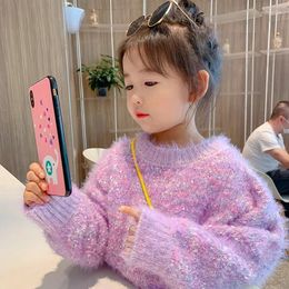 Jackets Winter Clothes For Girls Kids Autumn Coat Plush Thcick Warm O-neck Solid Colour Pullover Long Sleeve Cute Sweet Fashion Sequin