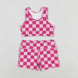 Clothing Sets GT0521 SS0218 Wholesale Baby Girls Clothes Pink Plaid Sleeveless Top Shorts Kids Summer Boutique For