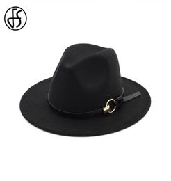 FS Wool Fedora Mens Hat Wide Brim Felt Classic Gentleman Winter Hats For Womens Elegant Floppy Trilby Top Jazz Cap6398287