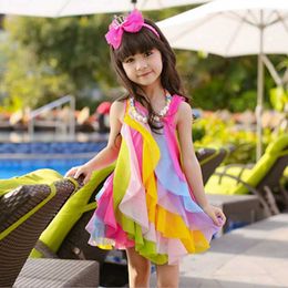 Girl's Dresses Dresses For Girls Rainbow Colour Dress For Kids Girl Summer Kid Dress Casual Style Clothes Girl 6 8 10 12 14