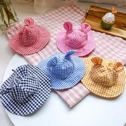 Dog Apparel Pastoral Style Plaid Cat Hat Cute Ears Sunshade Cap For Dogs Summer Pet Headwear Unisex Outdoor Hats Chihuahua Accessories