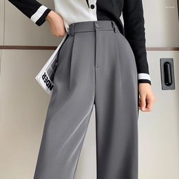 Women's Pants Spring Summer 2024 High Waist Suit Wide Leg Female Grey Elegant Minimalism Straight Loose Trousers