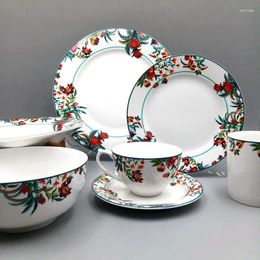Plates European Style Garden Flower Ceramic Tableware Bowls Coffee Cups Dining