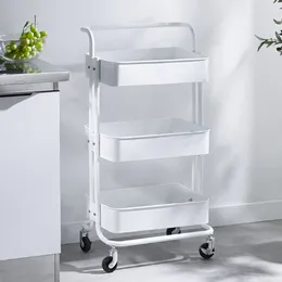Kitchen Storage 3 Tiers Carts Organizer Metal Basket Mesh Multifunctional Racks Folding 4 Wheel Trolley Utility Shelf Cart