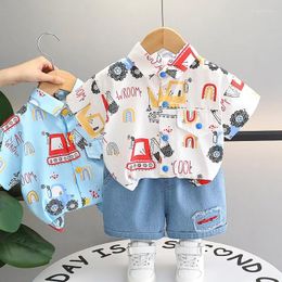 Clothing Sets Summer Children Kids Boys Girls Colorful Cars Shirt Denim Shorts 2pcs/Set Toddler Fashion Tracksuit 0-5 Years
