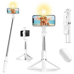 Selfie Monopods Lighted Wireless Bluetooth selfie stick foldable portable tripod with fill light shutter remote control suitable for Android iPhoneB240515