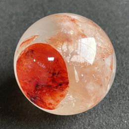 Decorative Figurines 208g Natural Stone Red Clear Quartz Crystal Ball Rainbow Sphere Polished Rock Reiki Healing Z316