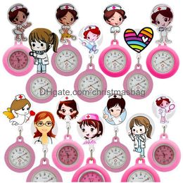 Other Office School Supplies Cute Retractable Cartoon Characters Of Nurse Doctor Women Clip Pocket Watches Medical Hospital Badge Reel Otnnz