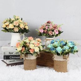 Decorative Flowers INS Style Artificial Flower Horn Rose Valentine's Day Bouquet Bedroom Room Wine Cabinet Decoration High-quality Dried