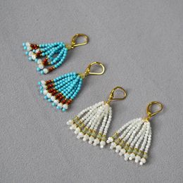 Beads Tassel Dangles Pearl Turquoise Hook Earrings