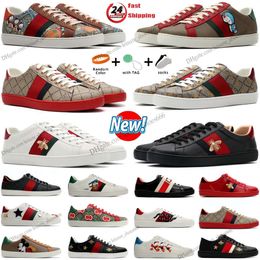 Designer Shoes Bee 2024 Quality Cartoon Ace Leather Snake Embroidery White Green Red Brown shoes Stripes Classic Mens and Womens Casual Outdoor shoes Sneakers