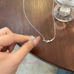 Luxury Tiifeniy Designer Pendant Necklaces Literary and Art New Light Water Diamond Twisted Necklace Netizens Small Popular Bow Knot Collar Chain Open for Women