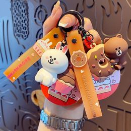 Line Friends Brown Bear Cony Sally Choco Cute Cartoon Donuts Keychain Pendant Kawaii Toy Periphery Lovely Schoolbag Decoration 240516