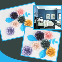 Decorative Flowers DIY Artificial Fleurs Artificielles Backdrop Giant Paper Rose 5PCS 3 Leaves For Wedding Party Decoration Bedroom Deco