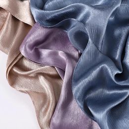 Ethnic Clothing Wrinkled Soft Satin Hijab Shawl Muslim Women Head Wrap Fashion Solid Color Plain Scarves Pleated Headscarf 180X90CM