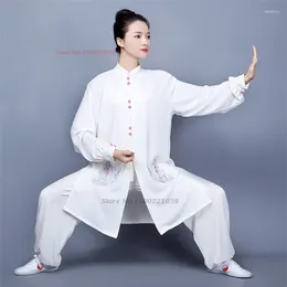 Ethnic Clothing 2024 Tai Chi Uniform Chinese Wushu Set Flower Embroidery Taiji Practise Traditional Martial Arts Wing Chun Exercise