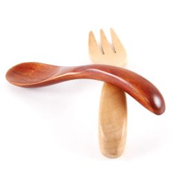 8cm Small Natural Wood Wooden Spoon fork Baby Feed Spoon Coffee Condiment Salt Sugar Kid Ice cream Tableware Tool LL