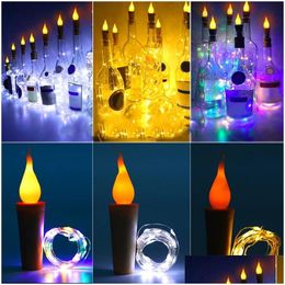 Led Strings 2M 20 Candle String Lights Sier Wire Garland Bottle Lamp Battery Powered Fairy For Wedding Christmas Holiday Decoration Dr Dh5G6