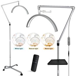 HDSNH Half Moon Floor lamp 36W 20Inch Dimmable LED Beauty Lamp Rotating Eyelash Lamp with Tray Romte Movable Base for Nail Tech Beauty Tattoo