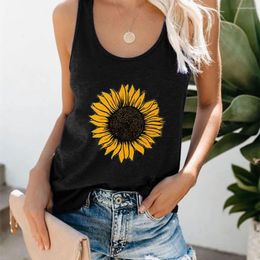 Women's Tanks 2024 Summer Fashion Shirts Women Plus Size Sunflower Print Round Neck Sleeveless High Quality T-shirt Top Tank