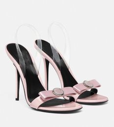 Luxury Designer Gianni Ribbon Women Sandal Shoes PVC Slingback Straps Bow Stiletto Heel Lady Bridal Wedding Elegant Walking High Heel Sandal Shoe EU35-43