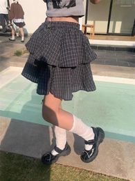 Skirts Chic Streetwear Sweet Kawaii Plaid High Waisted Cake Skirt Women Fluffy A-line Student Clothes Pleat School Gothic College