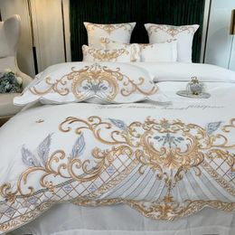 Bedding Sets Luxury Europe 60S Sanding Satin Egyptian Cotton Gold Fine Embroidery Set Duvet Cover Bed Sheet Pillowcases Home Textiles