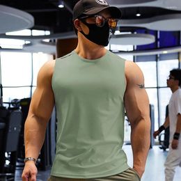 Men's Tank Tops Casual Summer Quick Drying Solid Sleeveless Shirts Elastic Breathable TankTops Male Sports Fitness Running Vests