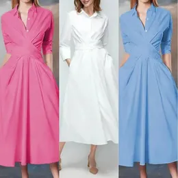 Ethnic Clothing Elegant Lady Long Dress Summer Fashion Shirt Muslim Women Cozy Plain Color Arab Casual Party Gown