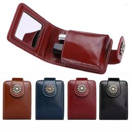 Cosmetic Bags With Mirror Lipstick Bag Durable PU Leather Snap Button Storage Case Mini Organiser