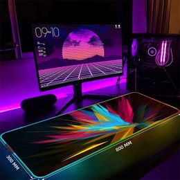 Mouse Pads Wrist Rests Geometric Large RGB Mouse Pad Gaming Mousepads LED Mouse Mat Gamer Desk Mats Rubber Table Rug With Backlit Desk Pads J240510