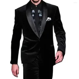 Men's Suits Black Velvet Shawl Lapel Suit For Men Italian Stylish Elegent Fashion Blazer Sets Causal Custom Slim Fit 2 Piece Jacket Pants