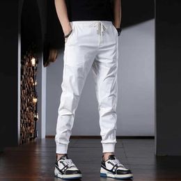 Men's Pants Mens White Sport Jogging Pants Summer Fashion Embroidery Slim Fit Elastic Waist Drawstring Trousers Y240513