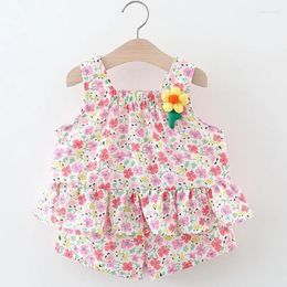 Clothing Sets Summer Infant Baby Girls Flower Sleeveless Top Shorts 2Pcs Suit Toddler Girl Clothes Outfits Baby's Birthday