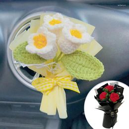 Decorative Flowers Hand Woven Sunflower Bouquet Linghua Rose At The Car Air Outlet Clamp Decoration Small Fresh Mini Artificial
