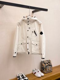 2024 Designer Moncleir Jacket New Spring Jacket Work Hooded White Jacket Zipper Letter Multi-Pocket Jacket Sports Casual Drape Fabric M-3xl