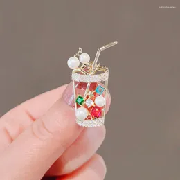 Brooches Fashion Rhinestone Pearl Beverage Milk Tea Cup For Women Clothing Coat Jewellery Party Accessories Gift