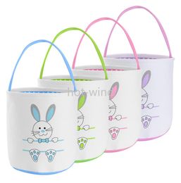 NEW Easter Gift Basket Jute Burlap Bucket Bunny Ears Egg Hunt Bucket Tote Bags For Kids Happy Decor Party Favour DD9460337