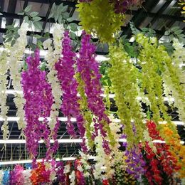 Decorative Flowers 2pc/lot Artificial Silk Wisteria String Vine Hanging Rattan Bride Flower Garland For Home Garden Wedding Arch Wall Decor