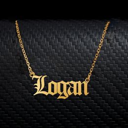 Logan Old English Name Necklace Stainless Steel 18k Gold plated for Women Jewellery Nameplate Pendant Femme Mothers Girlfriend Gift