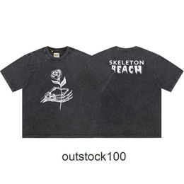 Gallerry Deept High end designer T shirts for Rose Skeleton Hand Print Out Loose Vintage Short Sleeve T-shirt With 1:1 original labels