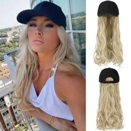 Wide Brim Hats Bucket Hats Shanghai Qihe Long Wave Baseball Hat with hair extensions integrated hat natural synthetic hat suitable for girls wigs B240516