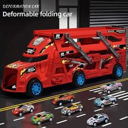 Diecast Model Cars Transformation Truck Transporter Car Toys Models Cars Puzzle Car Collection Toys for Boys Girls Birthday Christmas Gift WX