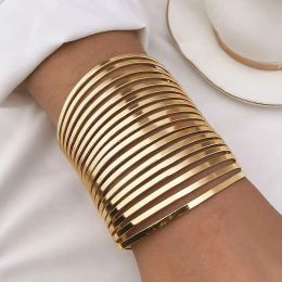 Hip Hop Hollow Out Cuff Wide Bangles Vintage Fashion Gold Silver Colour Bangle For Women Men Bracelets 2024 New Jewellery
