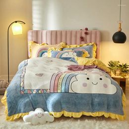 Bedding Sets 2024 Winter Soft Warm Milk Cashmere Coral Velvet Quilt Bed Cover 4 Piece Flannel Thickening Duvet